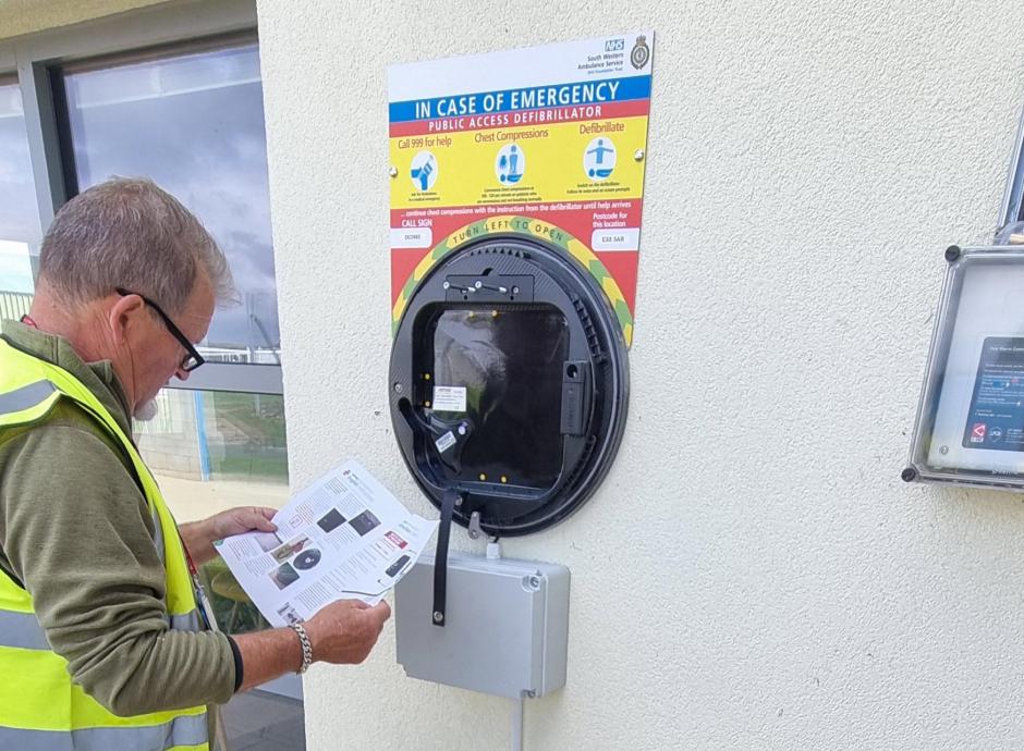 Burgun Contractors installing a new defibrillator in Exeter